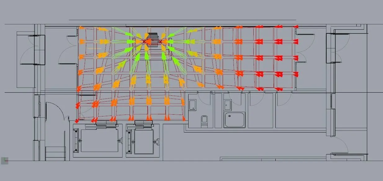 A lobby plan with a colour-coded parametric study